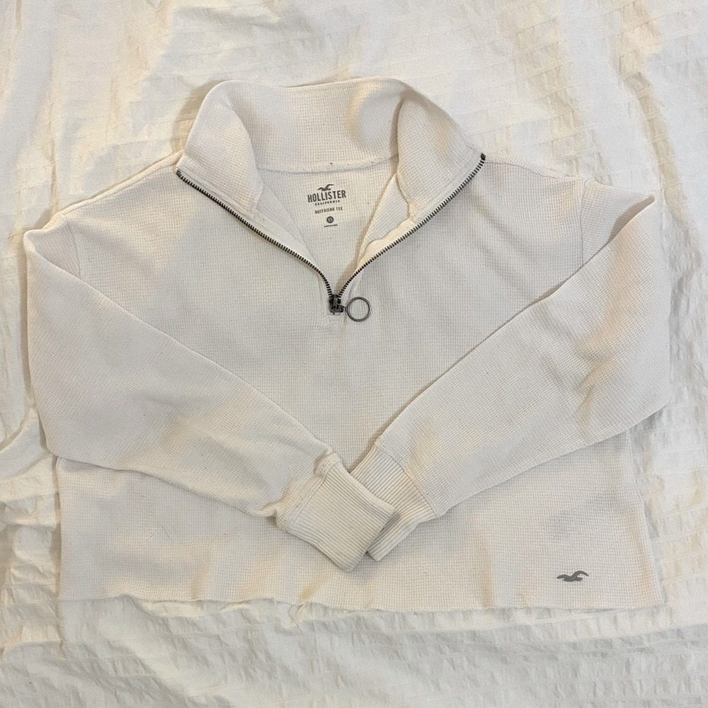 White Hollister Quarter Zip Long Sleeve Top Size XS